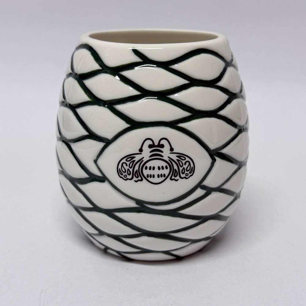 4 Patron Tequila Agave Pina Ceramic Cocktail Tiki Mug White Green Bee Logo - Picture 2 of 10